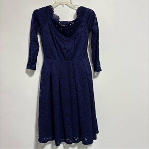 MissMay Women's Navy Blue Small Lace Sheer Lined A-Line Dress Knee Length